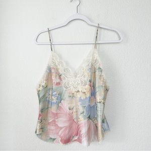 Vintage | Pastel Floral Lingerie Camisole Lace Lined Top Sz 36